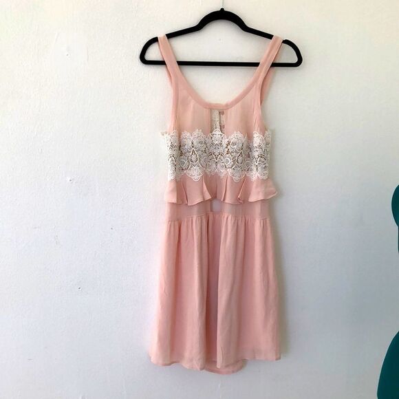 For Love & Lemons Sienna Peach Mini Cut Out Fairy Coquette  Lace Crochet Dress M - Picture 1 of 5